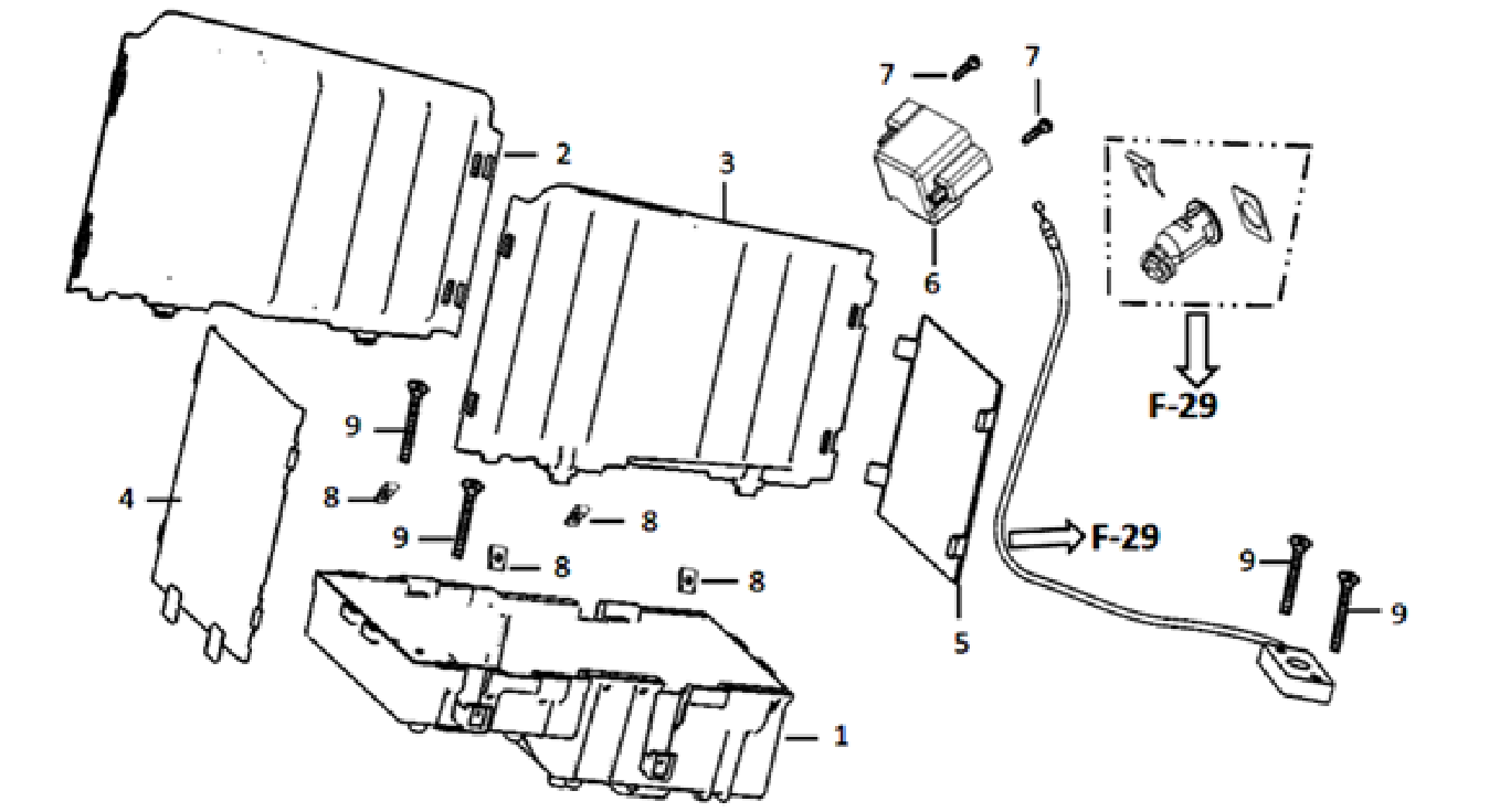 Diagram and parts of the Battery Compartment for SUPER SOCO TSX - Energy Group Canada