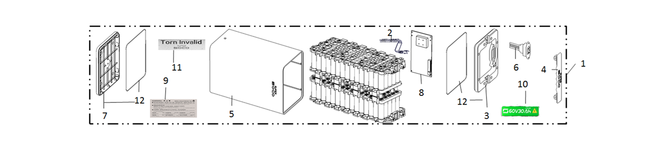 Diagram and parts of the Battery for the SUPER SOCO TSX - ENERGY GROUP