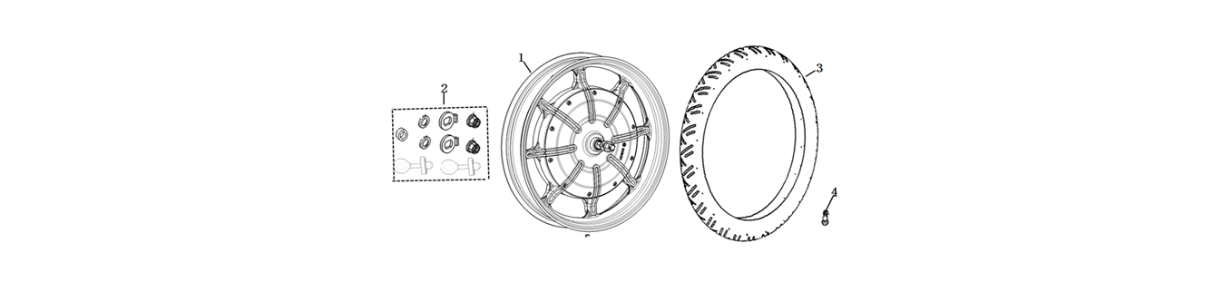 Diagram for the rear motor wheel of scooter VMOTO CUMINI - ENERGY GROUP